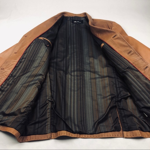 B&C Bod & Christensen Mens Jacket Coat Size 48 Brown Leather Distressed - Picture 11 of 14